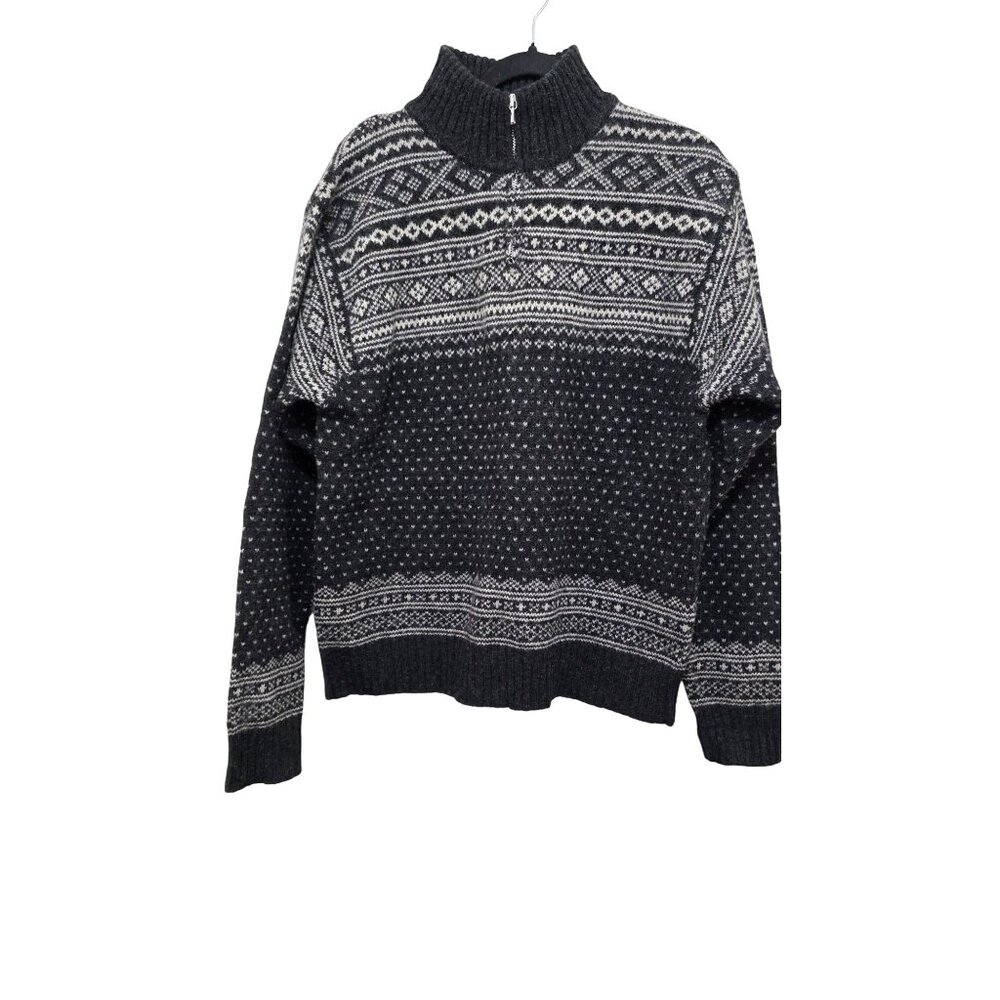Gap Men's Nordic Pattern Half-Zip Wool Sweater Charcoal Gray & White Size M 100%